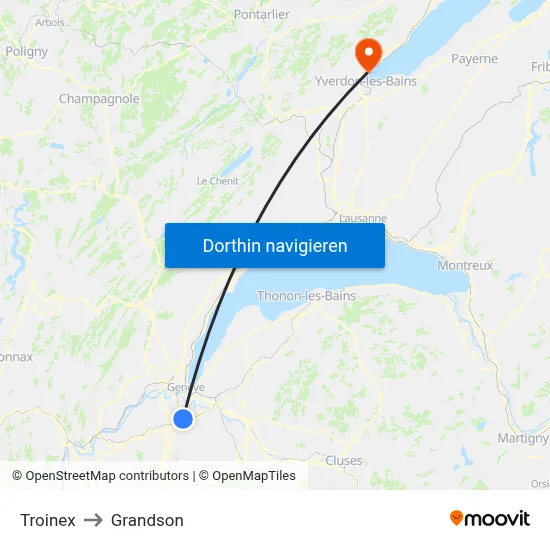 Troinex to Grandson map