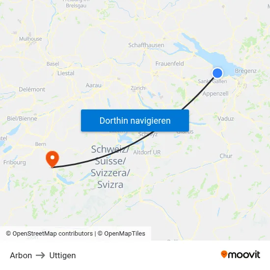 Arbon to Uttigen map