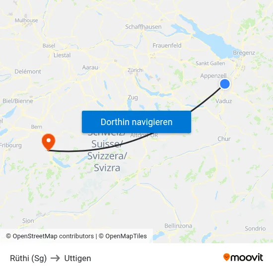 Rüthi (Sg) to Uttigen map