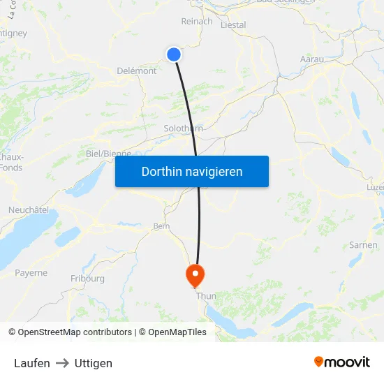 Laufen to Uttigen map