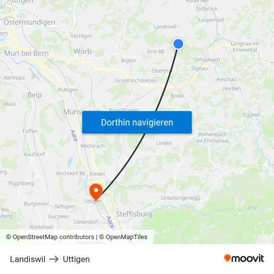 Landiswil to Uttigen map