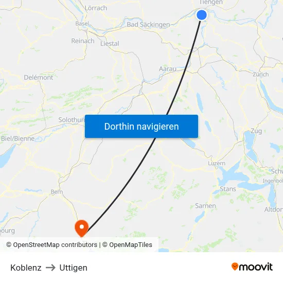 Koblenz to Uttigen map