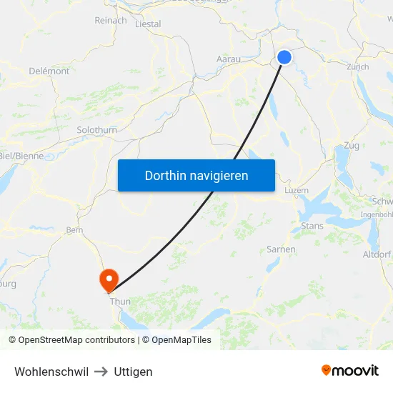 Wohlenschwil to Uttigen map