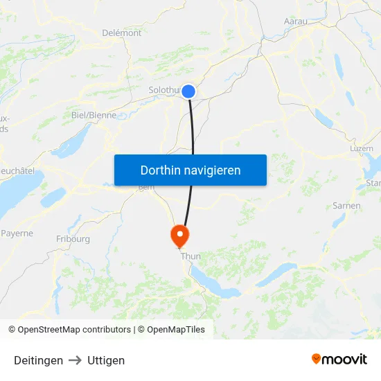 Deitingen to Uttigen map
