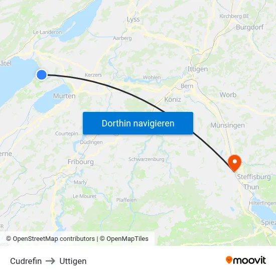 Cudrefin to Uttigen map