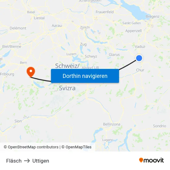 Fläsch to Uttigen map