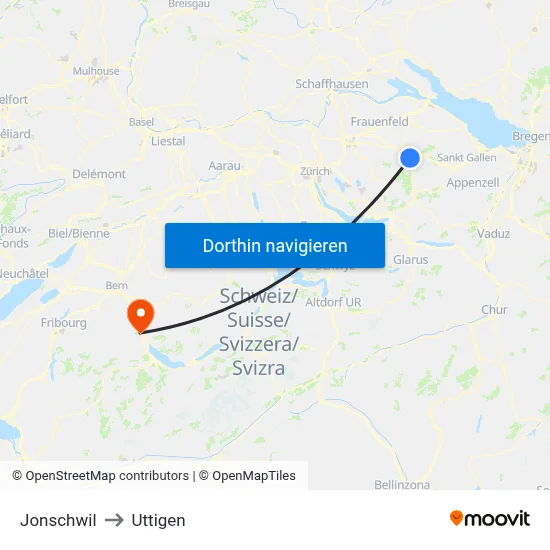 Jonschwil to Uttigen map