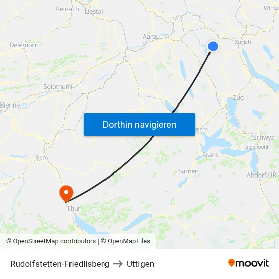 Rudolfstetten-Friedlisberg to Uttigen map