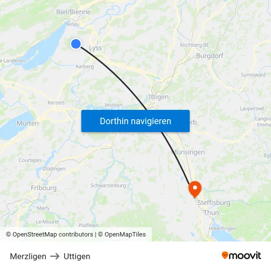 Merzligen to Uttigen map