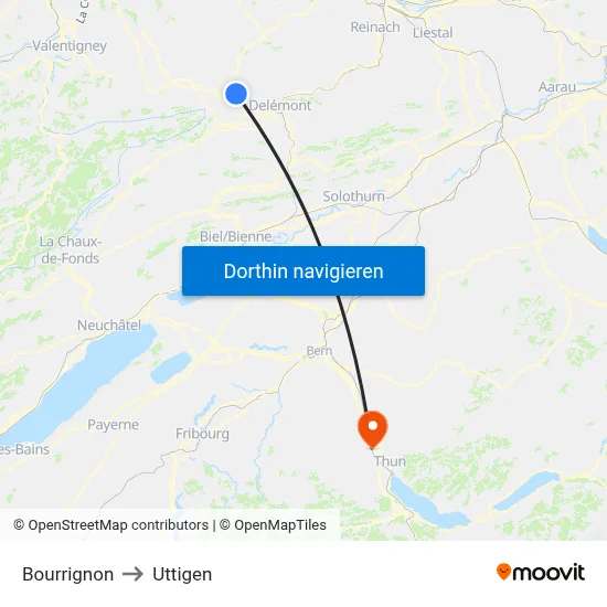 Bourrignon to Uttigen map