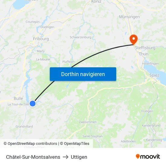 Châtel-Sur-Montsalvens to Uttigen map