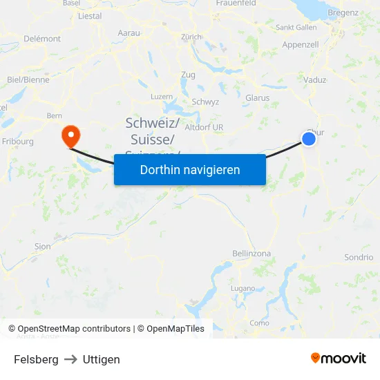 Felsberg to Uttigen map
