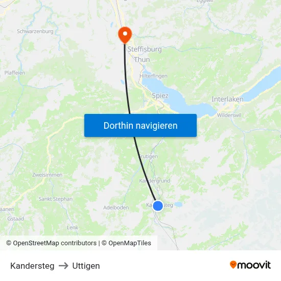 Kandersteg to Uttigen map