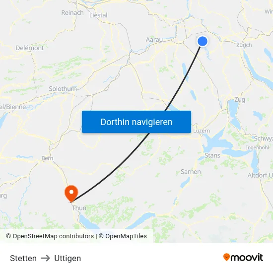 Stetten to Uttigen map