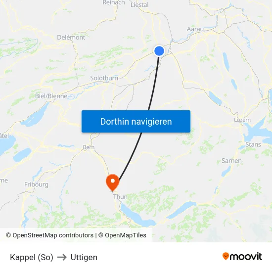 Kappel (So) to Uttigen map
