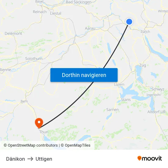 Dänikon to Uttigen map