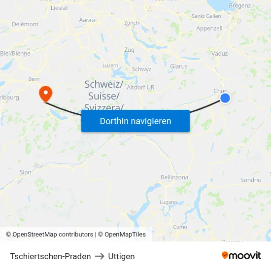Tschiertschen-Praden to Uttigen map
