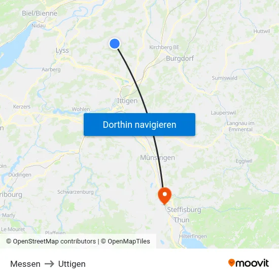 Messen to Uttigen map