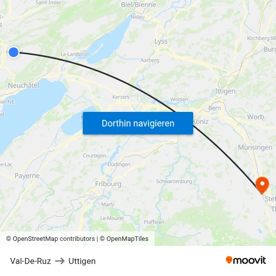 Val-De-Ruz to Uttigen map