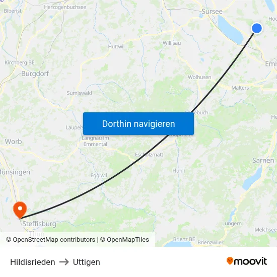 Hildisrieden to Uttigen map