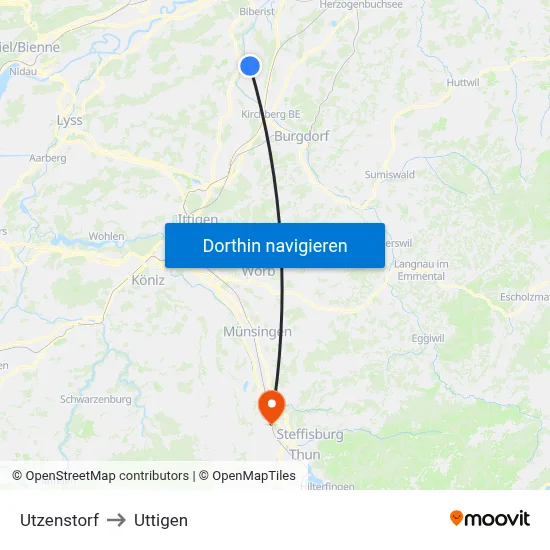 Utzenstorf to Uttigen map