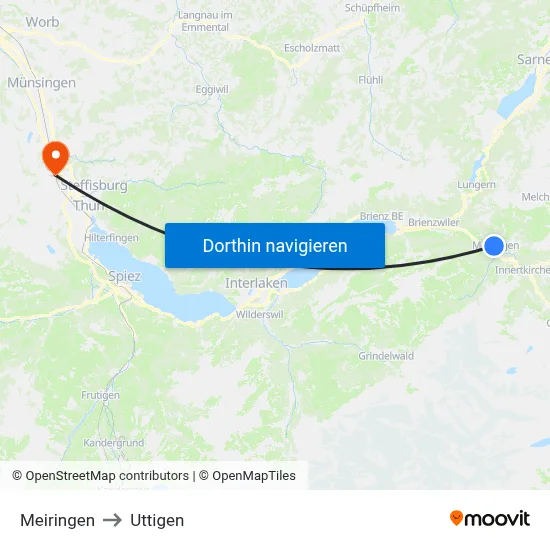 Meiringen to Uttigen map