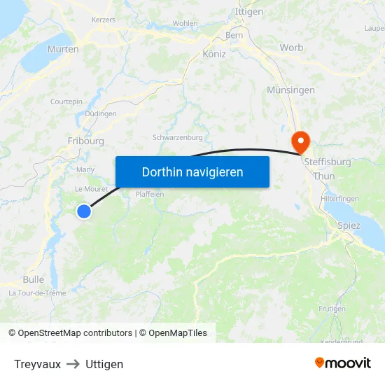 Treyvaux to Uttigen map