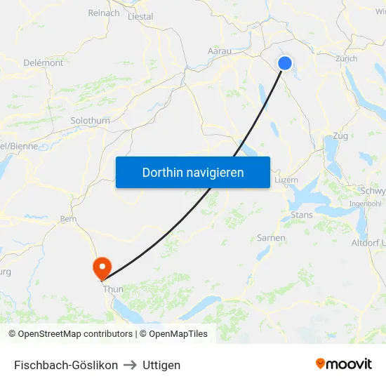 Fischbach-Göslikon to Uttigen map