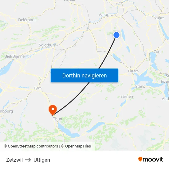 Zetzwil to Uttigen map