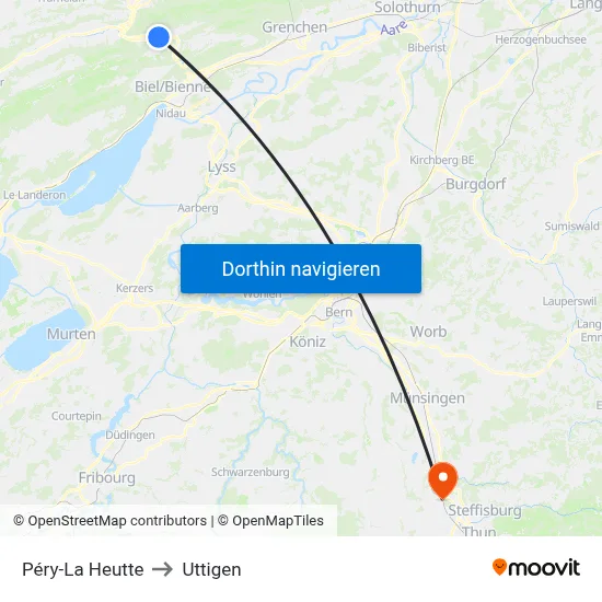 Péry-La Heutte to Uttigen map