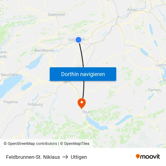 Feldbrunnen-St. Niklaus to Uttigen map