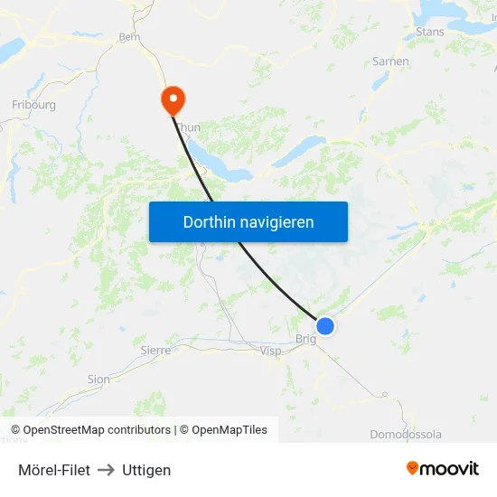 Mörel-Filet to Uttigen map