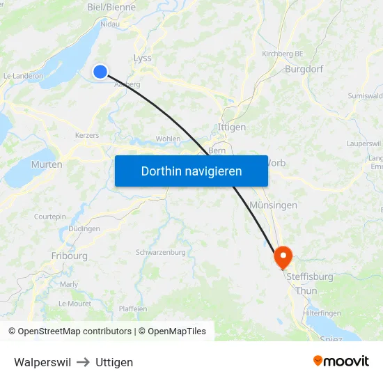 Walperswil to Uttigen map