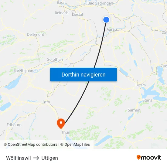 Wölflinswil to Uttigen map