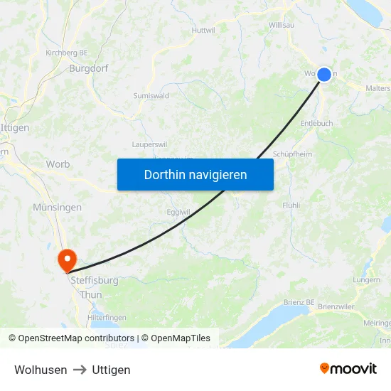 Wolhusen to Uttigen map
