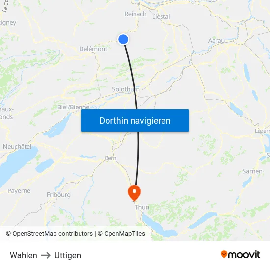 Wahlen to Uttigen map
