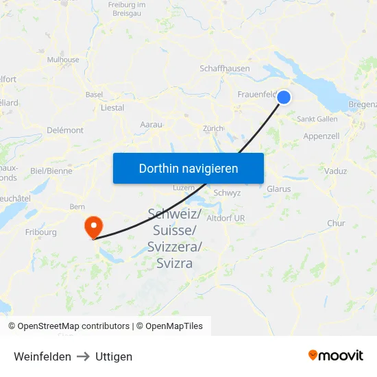 Weinfelden to Uttigen map