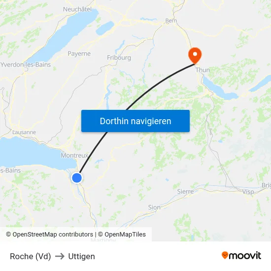 Roche (Vd) to Uttigen map