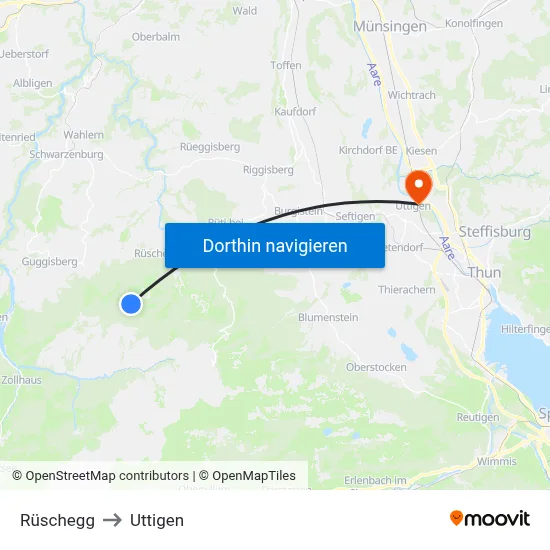 Rüschegg to Uttigen map