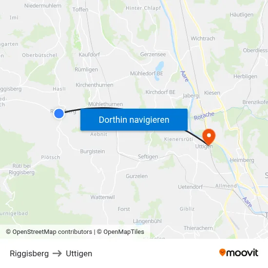Riggisberg to Uttigen map