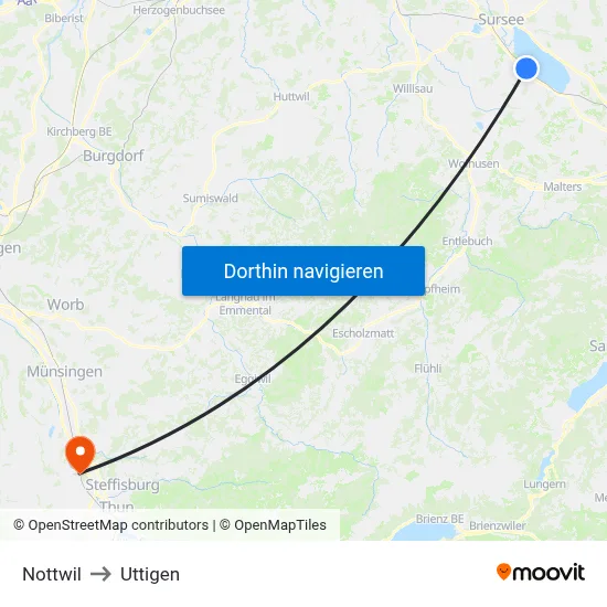 Nottwil to Uttigen map