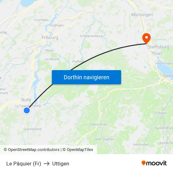 Le Pâquier (Fr) to Uttigen map