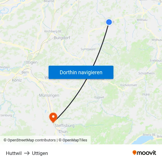 Huttwil to Uttigen map