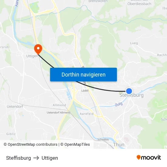 Steffisburg to Uttigen map