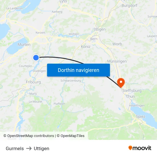 Gurmels to Uttigen map