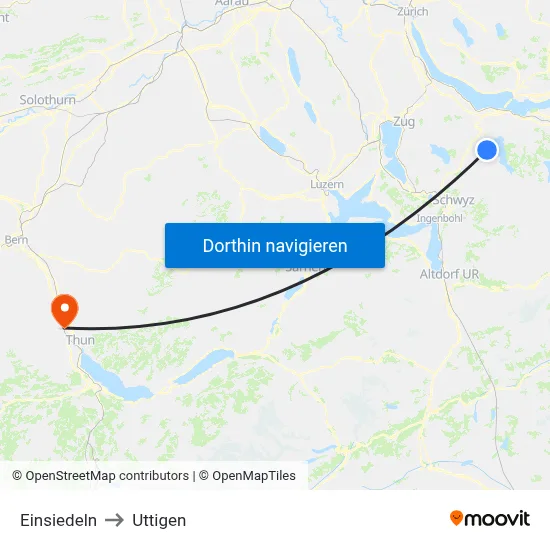 Einsiedeln to Uttigen map