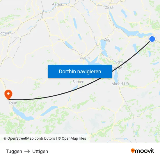 Tuggen to Uttigen map