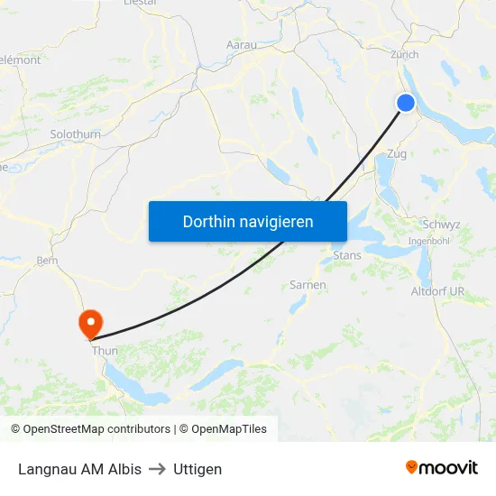 Langnau AM Albis to Uttigen map