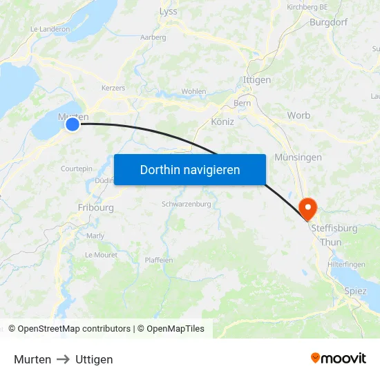 Murten to Uttigen map