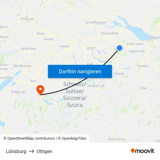Lütisburg to Uttigen map